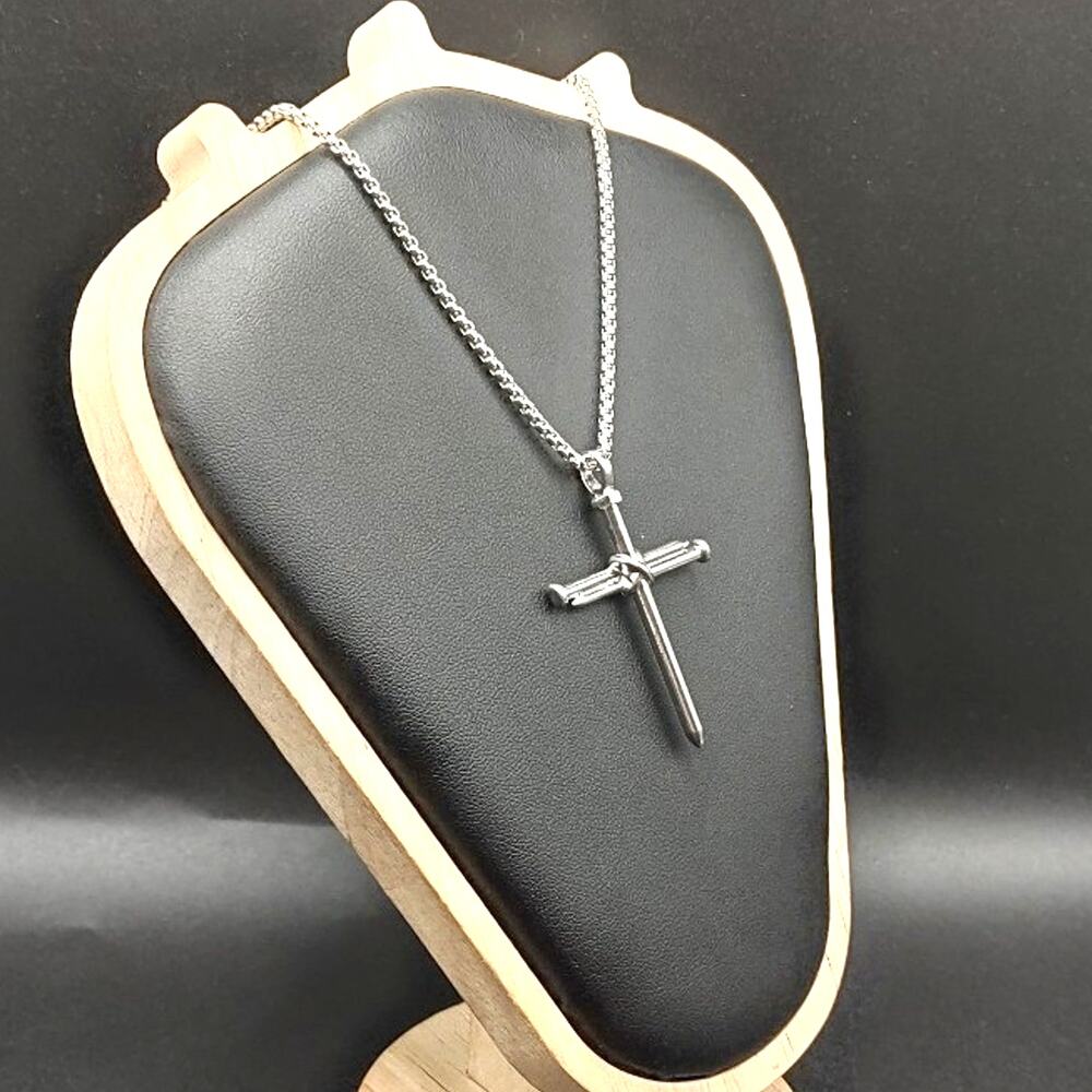 Silver Necklace Cross Crucifix Nails Jesus Bible Christian Catholic Faith Gift - Picture 3 of 6